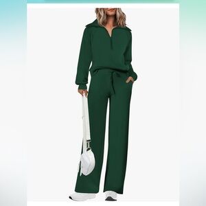 2 Piece Tracksuit Half Zip Sweatshirts And Wide Leg Pamts